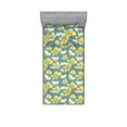 thumbnail image 1 of Plumeria Pattern Fitted Sheet & Pillow Sham Set, Simple Design Modern Flowers with Reduncles of Spring Print, Decorative Printed 2 Piece Bedding Decor, Twin, Mustard Cadet Blue White, by Ambesonne, 1 of 2