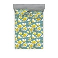 thumbnail image 1 of Plumeria Pattern Fitted Sheet & Pillow Sham Set, Simple Design Modern Flowers with Reduncles of Spring Print, Decorative Printed 3 Piece Bedding Decor, Full, Mustard Cadet Blue White, by Ambesonne, 1 of 2