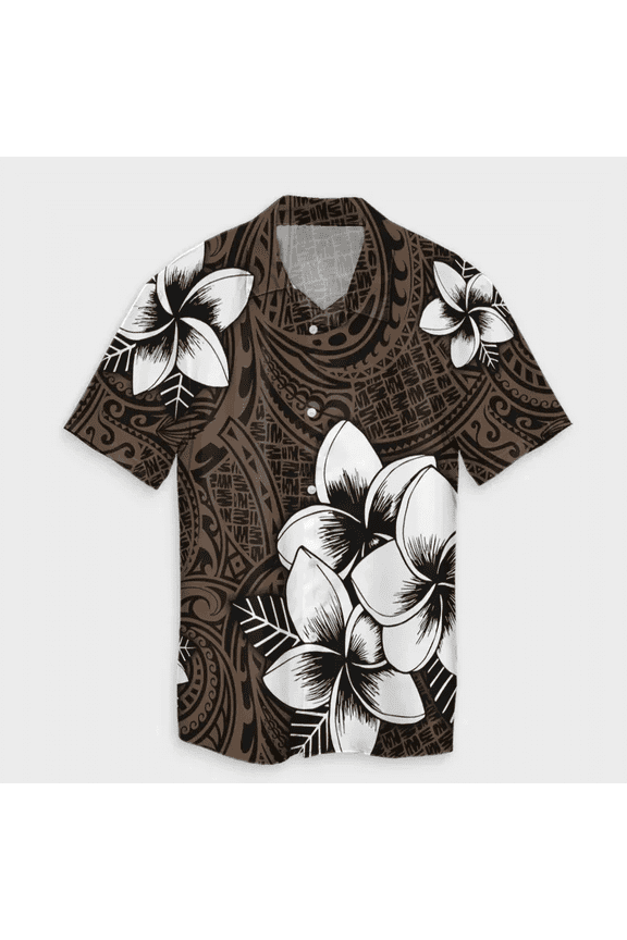 Plumeria Tribe Brown Polynesian Hawaiian Shirt