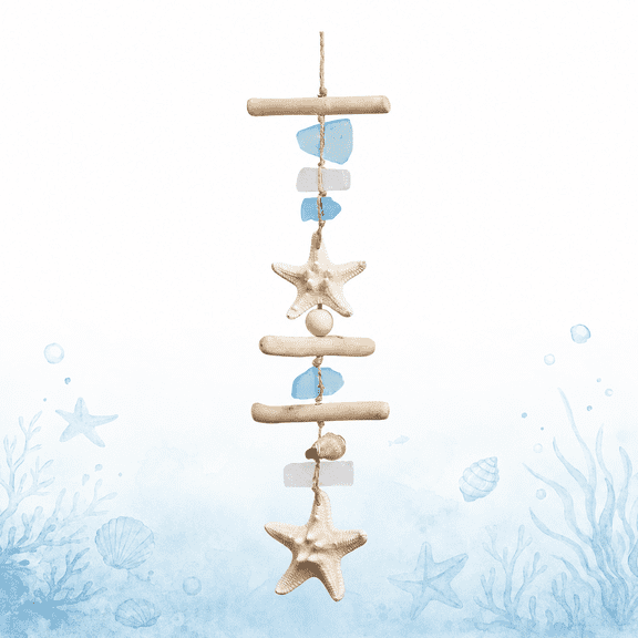 Plumilo Coastal Wall Decor Hanging Starfish Sea Glass Wooden,Home Bathroom Living Room Bedroom Indoor Outdoor Decoration Blue