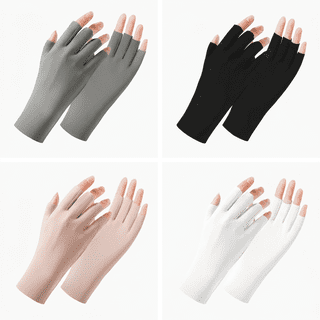 Plumilo Driving Gloves Women UV Protection, 4 Pairs Fingerless UV Sun Gloves, Breathable Ice Silk Gloves for Driving, Outdoor Sports, White Beige Gray Black