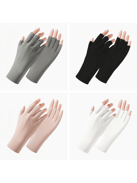 Driving Gloves Women UV Protection, 4 Pairs Fingerless UV Sun Gloves, Breathable Ice Silk Gloves for Driving, Outdoor Sports, White Beige Gray Black