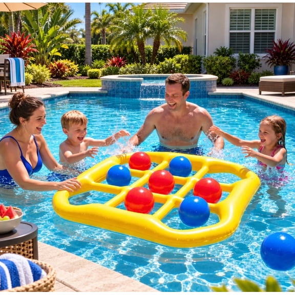 Plumilo Pool Games Inflatable Tic Tac Toe Pool Floats, Giant Floating Beach Game with 10 Balls, Anchors, Ropes and Sandbags, Outdoor Games for Adults and Family