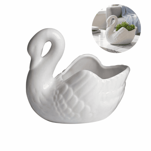 Plumilo Swan Planter Ceramic Plant Pot, White Succulent Pot Decorative Ceramic Flower Pot, Mini Indoor Planter for Succulents, Cactus, Herbs, Home Office Desktop Decor
