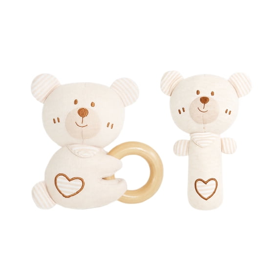 Plumora Baby Cotton Rattle Teether Set - Organic Cotton Plush Sensory Toy, Car Seat and Stroller Hanging, Chewable Soft Rings, Crib Toys for Infants, Encourages Fine Motor Skills.
