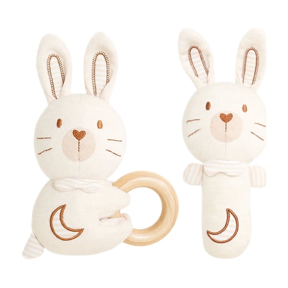 Plumora Baby Cotton Rattle Teether Set - Organic Cotton Plush Sensory Toy, Car Seat and Stroller Hanging, Chewable Soft Rings, Crib Toys for Infants, Encourages Fine Motor Skills.