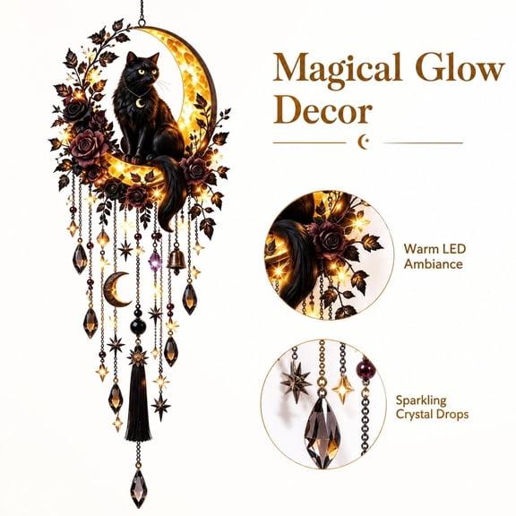 Plumora Black Cat Halloween Wall Light Magic Moon Animal Lamp, Halloween Lights Indoor, Halloween Lights, Halloween Decorations for Bedroom Home Party Indoor Living Room