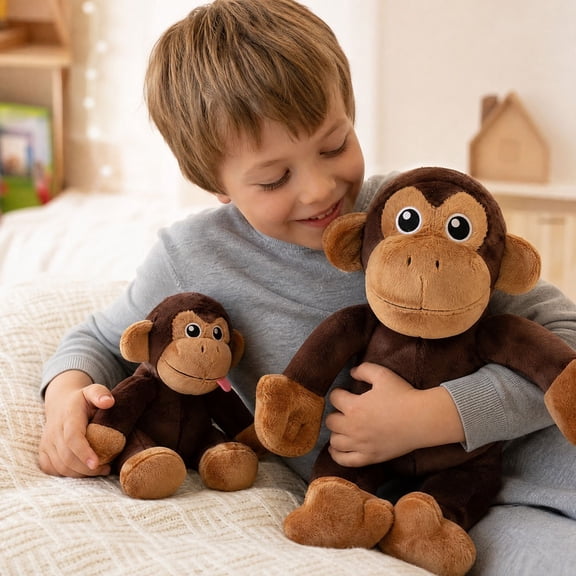 Plumora Monkey Mother and Baby Plushies - Cute Stuffed Animal Set for Kids, Perfect Plush Figure Toys for Play, Snuggle