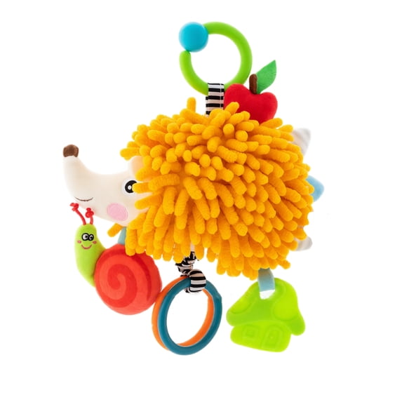 Plumora Musical Plush Hedgehog Pull Toy - Pull String with Bell, Hanging for Car Seat and Stroller, Crib Toys Hanging, Stuffed Animal Figurine, Soothes and Entertains.