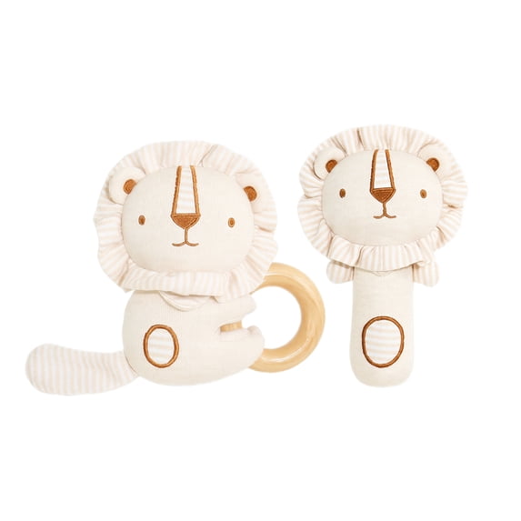 Plumora Organic Cotton Rattle Teether Set - Soft Stuffed Animal Toys, Hanging for Car Seat and Stroller, Gentle Rattle, Crib Accessory, Safe