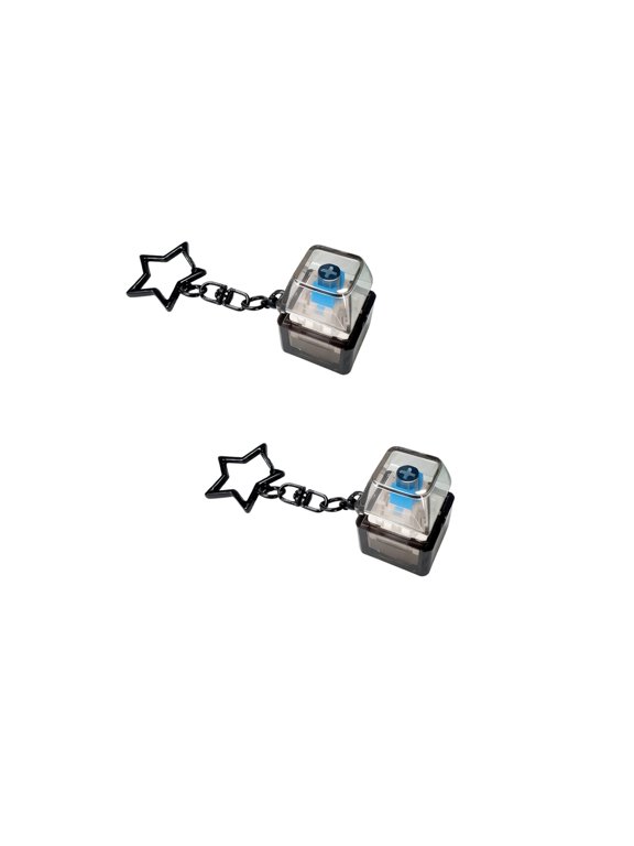 Single Keycap Fidget Keychain, Mini Stress Toy with Creamy Keyboard Clicker and Star Chain Decoration, Portable Stress Reliever for Bags (Silver)