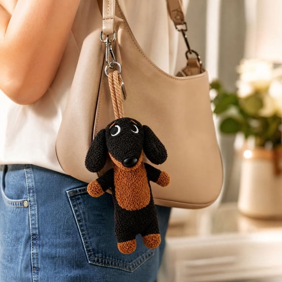 Plumora Stuffed Animal Dog Keychain - Cute Plushies for Purses and Backpacks, Funny Dachshund Toy with Lanyard, Ideal for Kids, Great Stuffed Animals for Gifts.