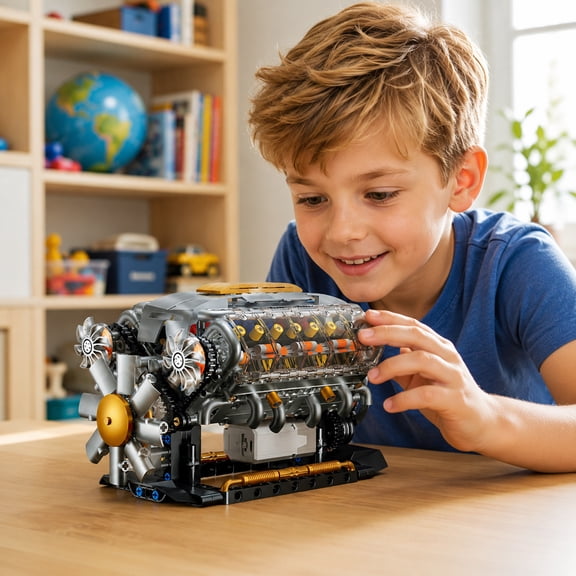 Plumora V8 Engine Model Building Kit - Mechanical 3D Puzzle for Kids, STEM Educational Toy for Aspiring Engineers