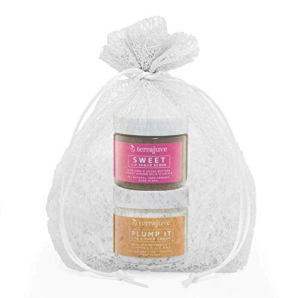 Plump it Eye & Face Moisturizer Cream (2 Oz) with Lip Scrub (2 Oz) Wrapped in Organza Bag Exfoliante, Firming, Moisturizer, Anti Aging, Tightening, Care Organic, All Natural, Made in USA
