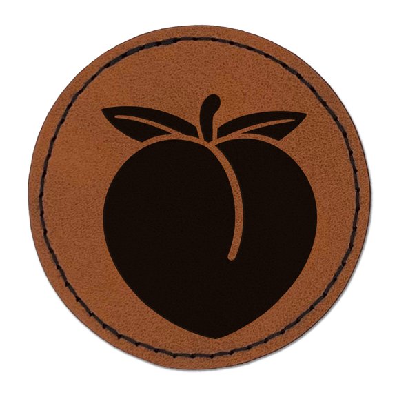 Plump Peach Solid 2.5" Faux Leather Round Engraved Iron-On Patch - Brown