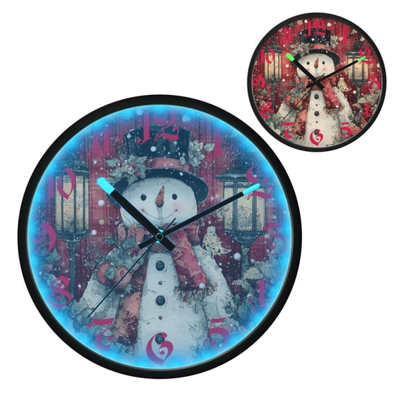Plump Snowman Luminous Wall Clock with Sound-Activated LED 12-Inch Silent Acrylic Timepiece for Bedroom Livingroom or Office