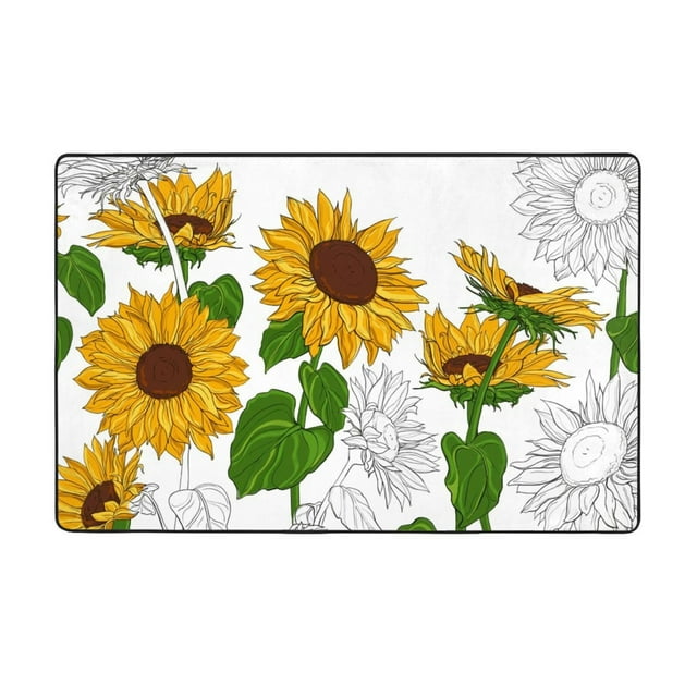Plump Sunflower And Sketch Area Rug Throw Rug, Indoor Door Mat, Door