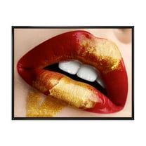 Plump Woman Lips With Gold and Red 20 in x 12 in Framed Painting Canvas Art Print, by Designart