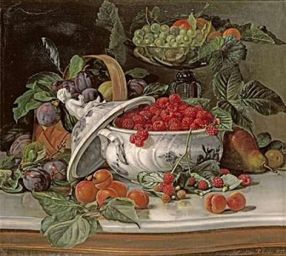 Plums Grapes and Raspberries Canvas Art - Sophus Pedersen (24 x 24)
