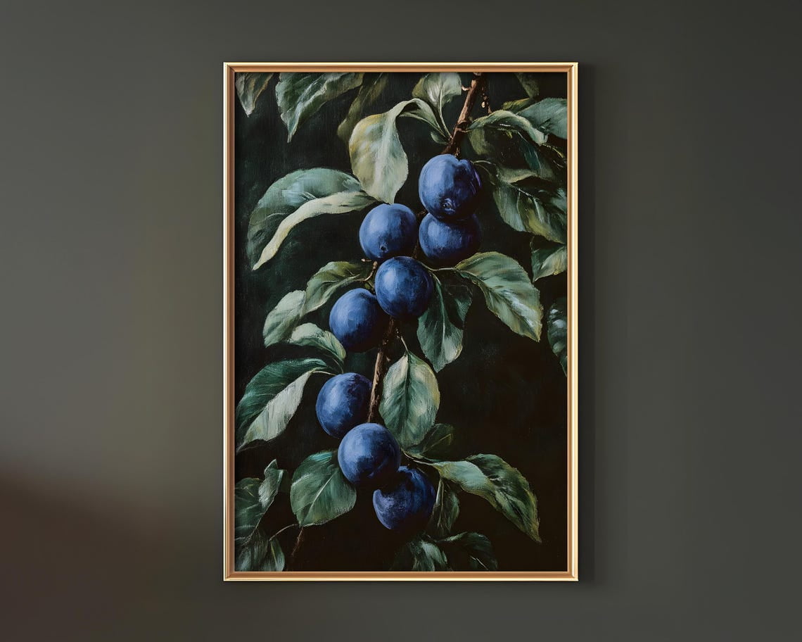 Plums Print Fruit Floral Wall Art Botanical Vintage Printable Poster