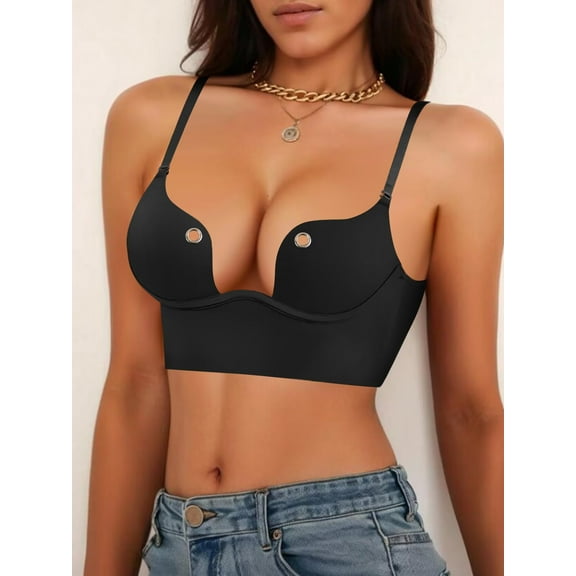Plunge Bra Backless Deep V Padded Low Cut Underwire for Women Holes Design