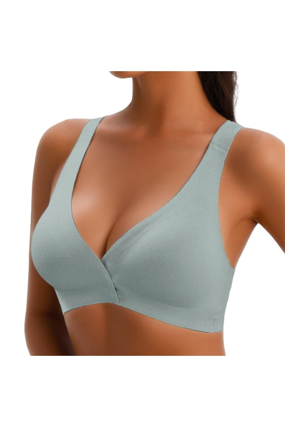 Plunge Bra, Comdrip Womens Front Closure Bra Racerback Plus Size Unlined Underwire Full Coverage Bras Womens Bras Wireless Support Bra Mint Green XL