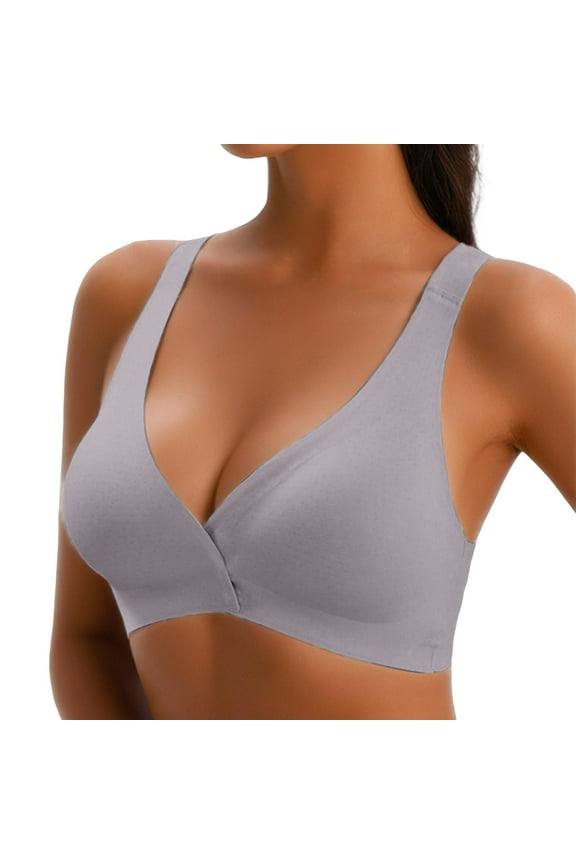 Plunge Bra, Comdrip Womens Front Closure Bra Racerback Plus Size Unlined Underwire Full Coverage Bras Womens Bras Wireless Support Bra Purple L