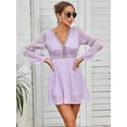 thumbnail image 1 of Plunge Neck Sheer Sleeve Tie Back Boho Dress Above Knee Length, 1 of 3