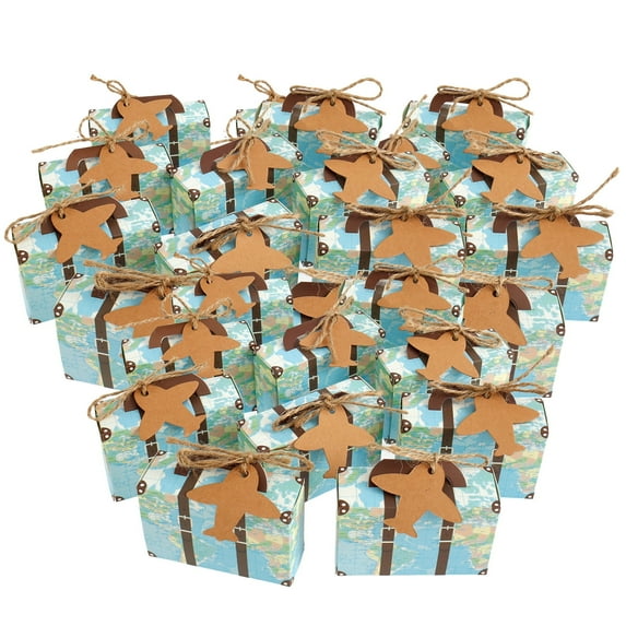 Pluokvzr 100 pcs Vintage Party Favor Candy Box Mini Suitcase Favor Box with Aircraft Tags Reusable Party Favor Candy Box Easy Assemble Mini Suitcase Favor Box for Travel Themed Party Bridal Shower