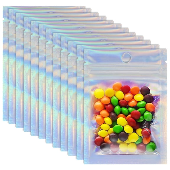 Fznkrag 100Pcs Foil Zip Bags Resealable Zip Bags Flat Foil Pouch Smell Proof Bags Zip Food Storage Bags for Candy Snac