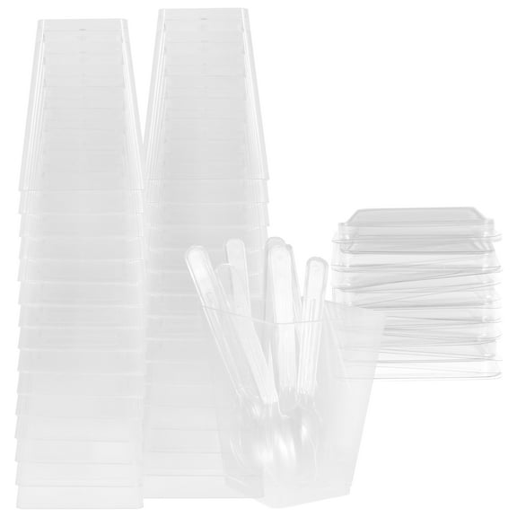 Pluokvzr 100pcs Dessert Cups with Spoons and Lids 150ML Clear Dessert Serving Bowl Portable Parfait Appetizer Cup Reusable Stackable Dessert Cup for Dessert Pudding Mousse Yogurt Snacks Party