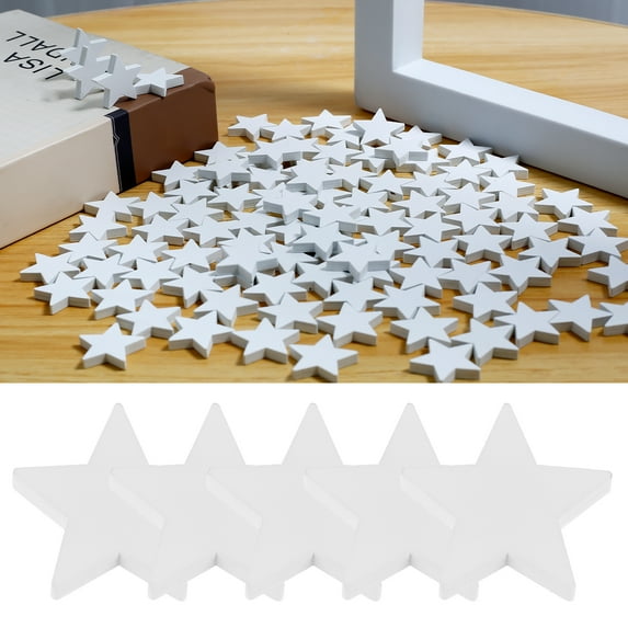 Pluokvzr 100pcs Wood Stars White Wooden Stars Decorative Wood Star Cutouts DIY Wood Star Decoration Smooth Surface Star Ornaments for DIY Crafts Painting Decor Kids Adults