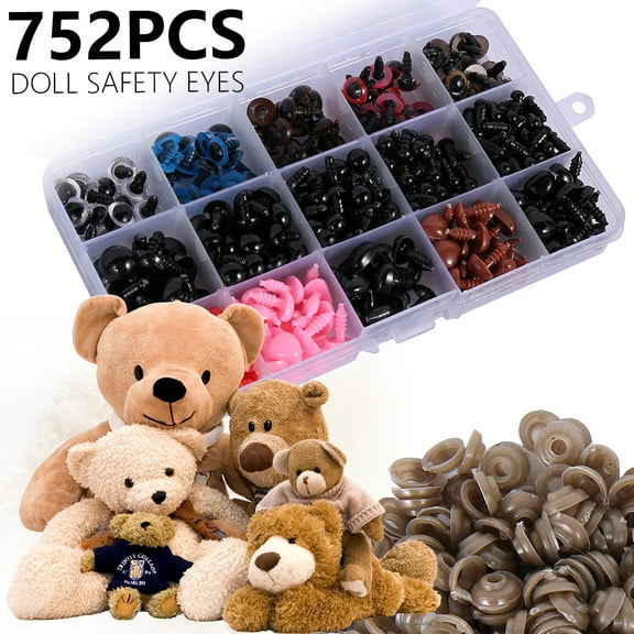 Fznkrag 1040/752/150 PCS Colorful/Black Plastic Safety Eyes and Noses with Washers for Doll, Puppet, Teddy Bear, Plush Animal