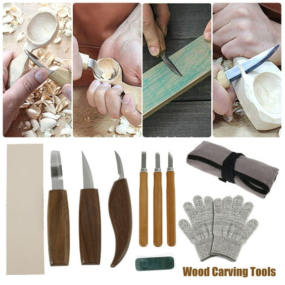 Fznkrag 10PCS Wood Chisel Tools Caring Knifes Woodworking Whittling Cutter Gouges Set