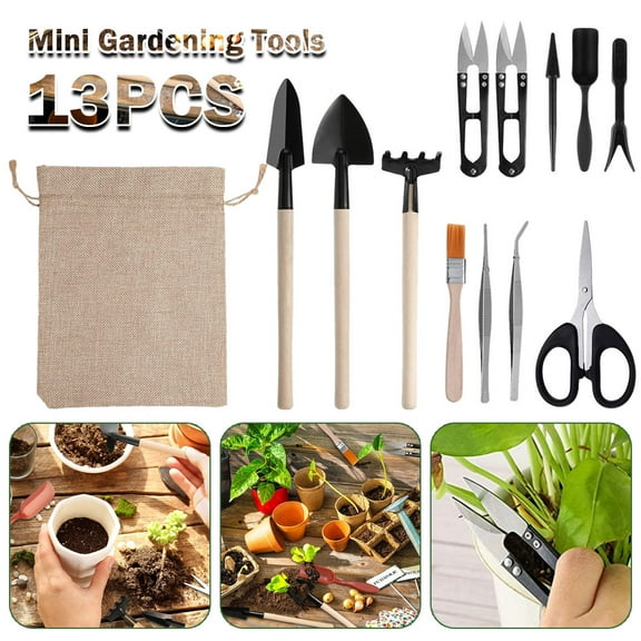 Fznkrag 13pcs Succulent Plants Tools, Mini Garden Hand Tools Transplanting Tools Miniature Planting Gardening Tool Set for Indoor Miniature Fairy Garden Plant Care