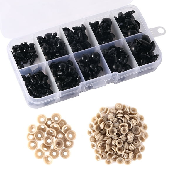 Fznkrag 150 Pieces 6-12mm Plastic Safety Eyes with Washers for Doll Making DIY Doll