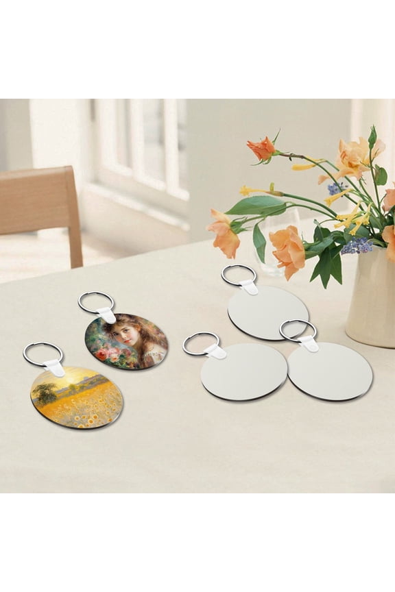 150pcs Sublimation Keychain Blanks Bulk Rectangle Round with Rings Clips Double Sided Heat Transfer Keychain Blanks Personalized MDF Sublimation Blanks for DIY Keychain