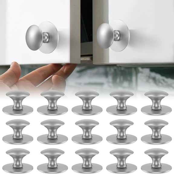 Wekvgz 15pcs Drawer Knob Set Stainless Steel Non drill Self Adhesive Cabinet Knobs Easy Installation Kitchen Hardware Brushed Nickel Cabinet Knobs for Wardrobe Drawer Dresser (Silvery)