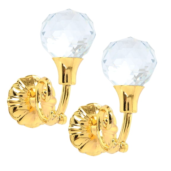 Fznkrag 2 PCS Clear Crystal Curtain Holdbacks Wall Mounted Tassel Curtain Tieback Hook Multi Use Wall Hook Coat Hanger (Gold)