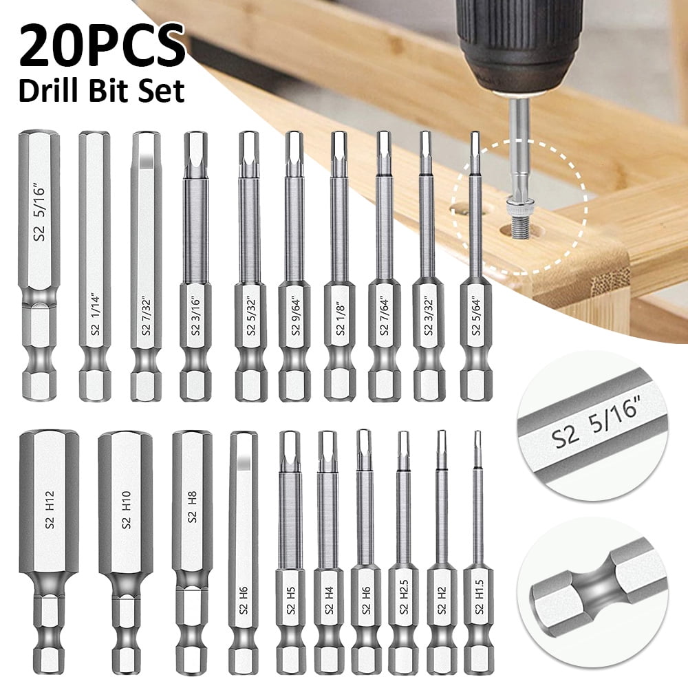 Pluokvzr 20pcs Hex Head Drill Bits Set, Allen Wrench Screwdriver Drill
