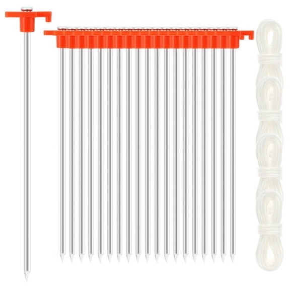 Pluokvzr 20pcs Tent Stakes 8 Inch Stainless Steel Tent Spikes Non Rust Metal Tent Pegs with 10ft Ropes Portable Ground Stakes Tent Spikes Camping Tool for Camping Patio Garden Outdoor