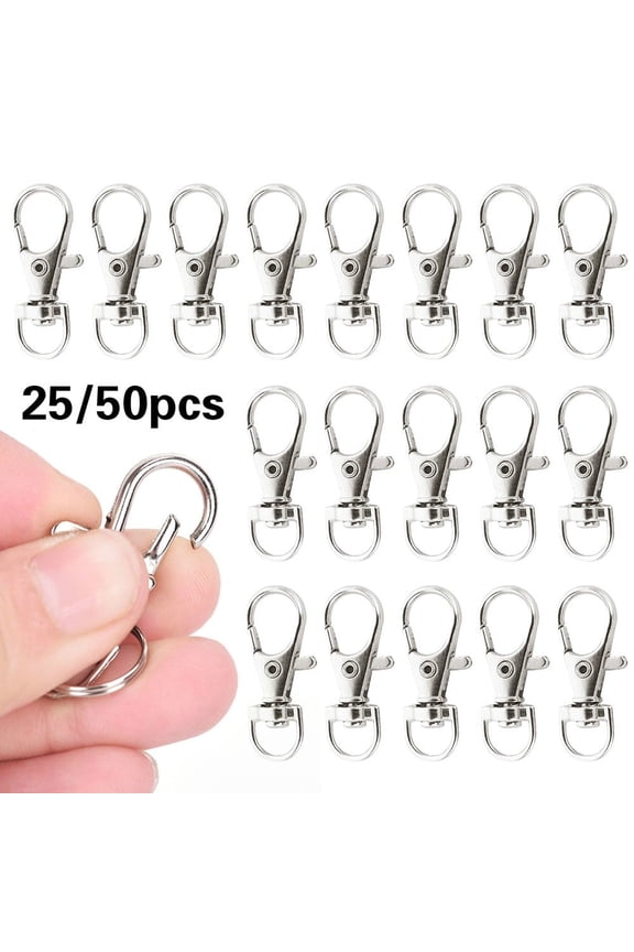 25PCS Swiel Lobster Clasp Clips Hook Alloy Key Ring Split Keychain Durable Diy Keyring Hook