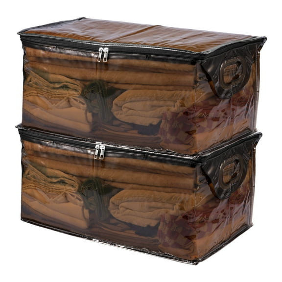 Pluokvzr 2Pcs Extra Large Flexible Tote with Handle and Double Zipper Space Saving Storage Bin PVC Organizer Multipurpose Storage Container for Clothing Shoe Blanket