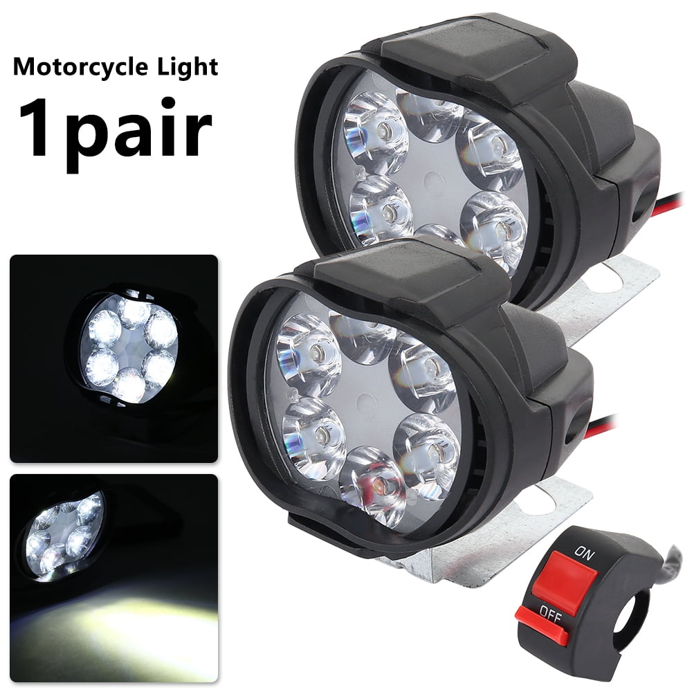 Pluokvzr 2X Motorcycle LED Spot Lights Motorbike Headlight Fog Front Head Lamp 6Bulbs