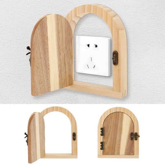 Pluokvzr 2pcs Outlet Covers Wood Door Shape Electrical Outlet Covers No Drilling Outlet Cover Plates Decorative Wall Outlet Covers to Protect Children and Pets