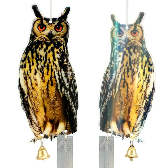 Pluokvzr 2pcs Owls to Keep Birds Away Hanging Owl Decoys with Reflective Tape Effective Bird Scare Devices Decorative Owl Bird Deterrent for House Windows Outdoor Garden Yard