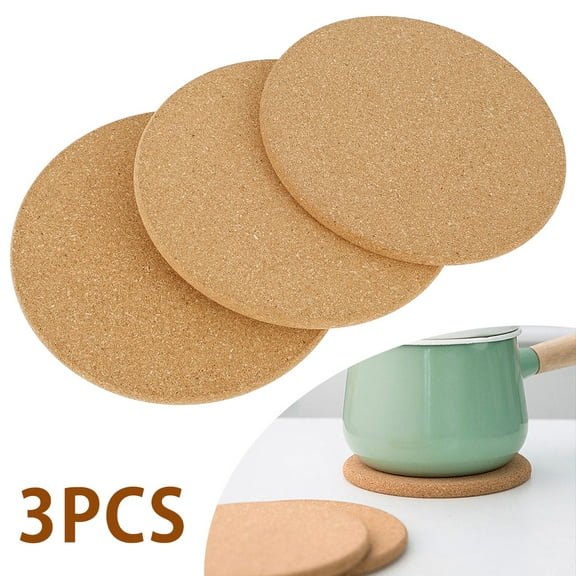 Fznkrag 3-Pack Cork Trivet Set Round Corkboard Placemats Kitchen Hot Pads for Hot Pots Pans and Kettles 7.5 x 7.5 x 0.4 Inches