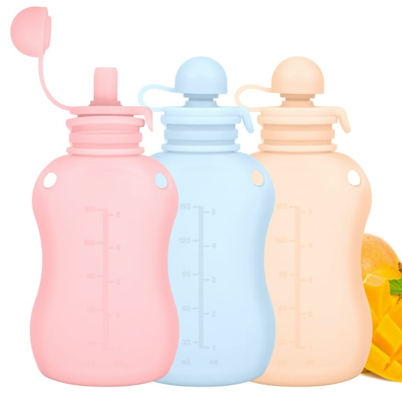 Tzgsonp 3 Pack Silicone Baby Food Pouch, 5oz Squeez Pouch for Toddler Kids Refillable Baby Food Squeeze Pouch