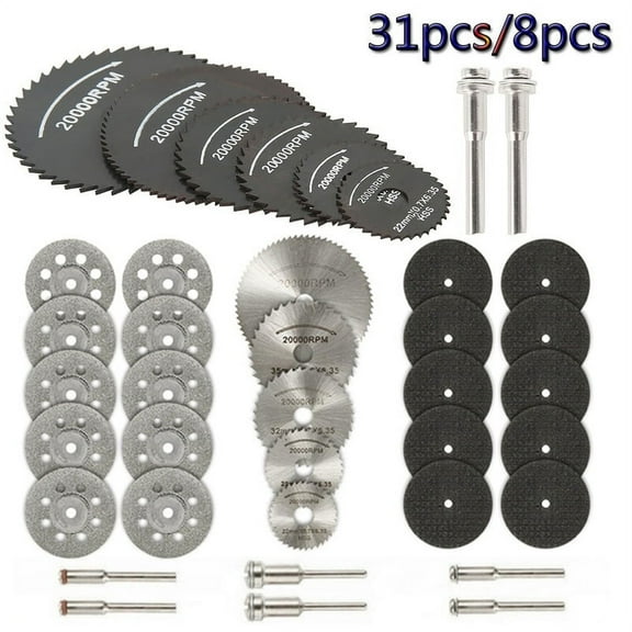 Fznkrag 31pcs/8pcs Circular Saw Blades - Rotary Tool Cutting Disc Kit Accessories, Metal Drill Cutting Discs for Wood Plastic Metal Cutting