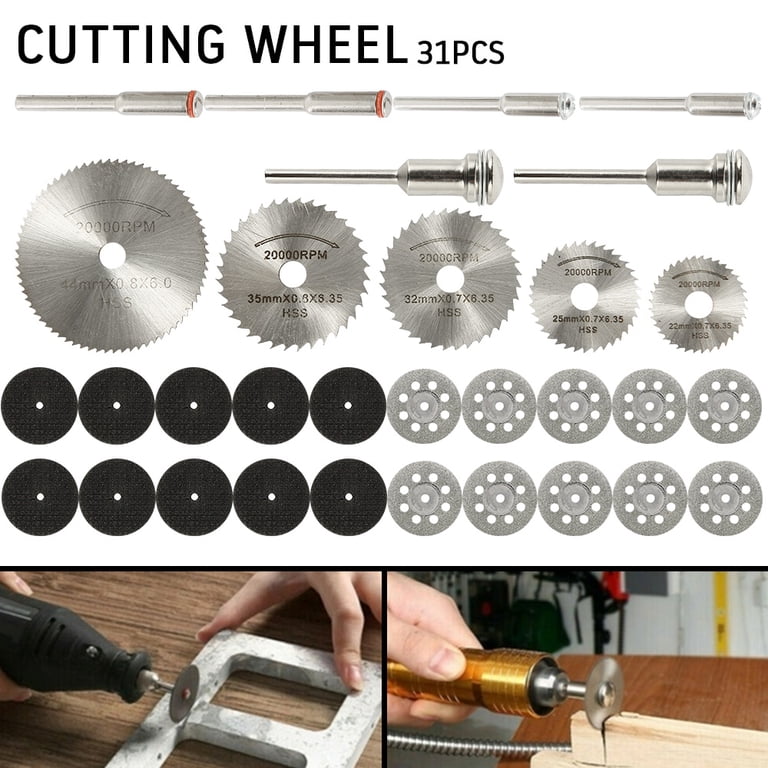 50 Pcs Cutting Discs For Rotary Tools + 4 Mandrels – 1-1/4" Fiberglass Reinforced Wheels For Metal, Wood, Stone & DIY Crafts